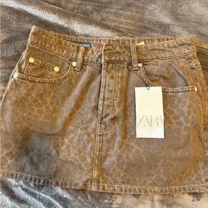 Zara Brown Animal Print Mini Skirt